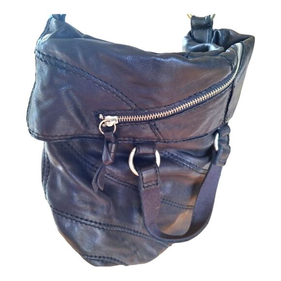 Lucky Brand Bandit Italian Leather Black Shoulder Bag Moto Convertible Satchel - Picture 3 of 16